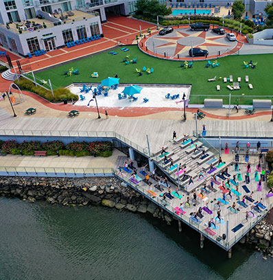 HP-eco-3 Harbor Point - Stamford, CT - Yoga on the water, aerial view