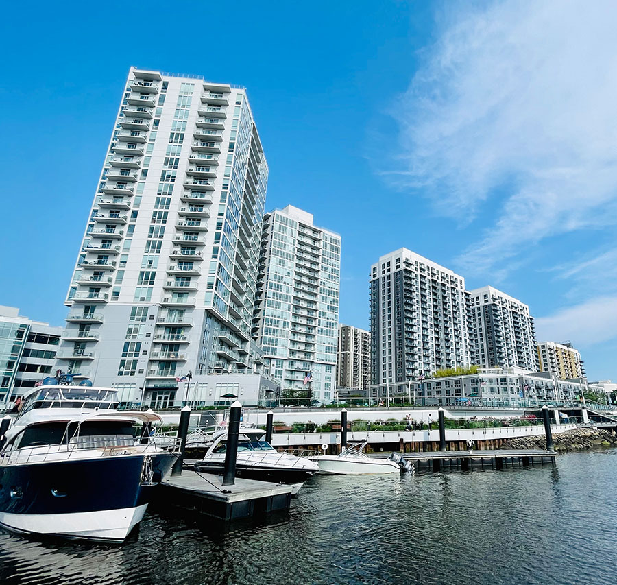 The Beacon Building - Stamford, CT - Showing the building from the water